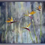 Dancing Strelitzias — Oil on Board - Framed, 830 × 930 mm