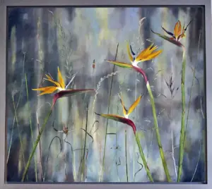 Dancing Strelitzias — Oil on Board - Framed, 830 × 930 mm