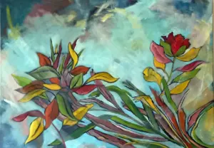 Botanical Breeze 2 — oil on stretched canvas, 85 × 60 cm, by Julie Tugwell