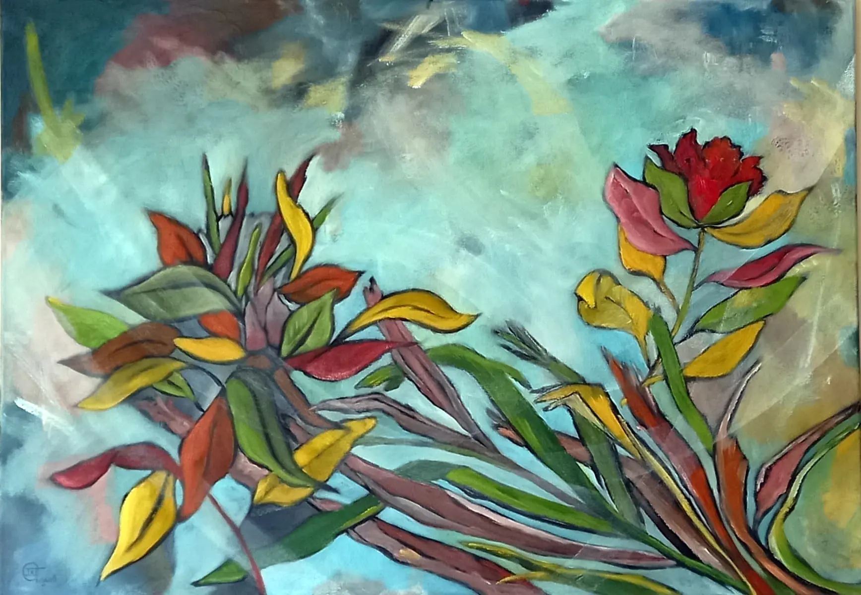 Botanical Breeze 2 — oil on stretched canvas, 85 × 60 cm, by Julie Tugwell