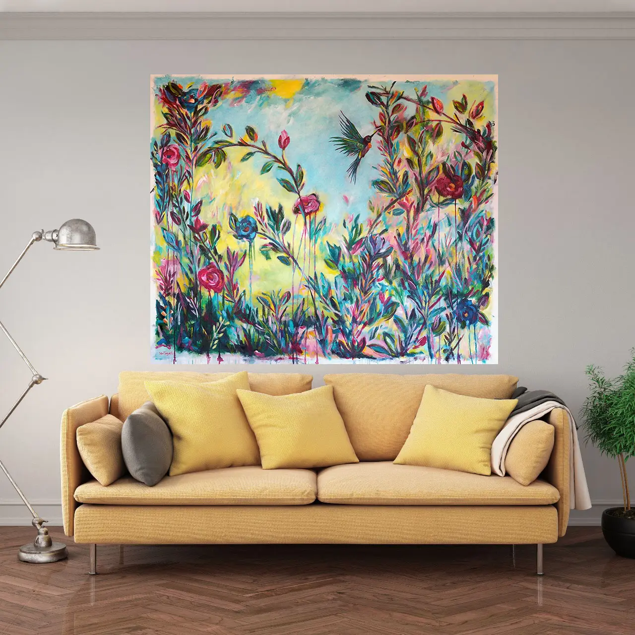 Julie Tugwell Art <br> Conference of the Flowers <br> Acrylic on Unstretched Canvas <br> 1300 mm x 1100 mm