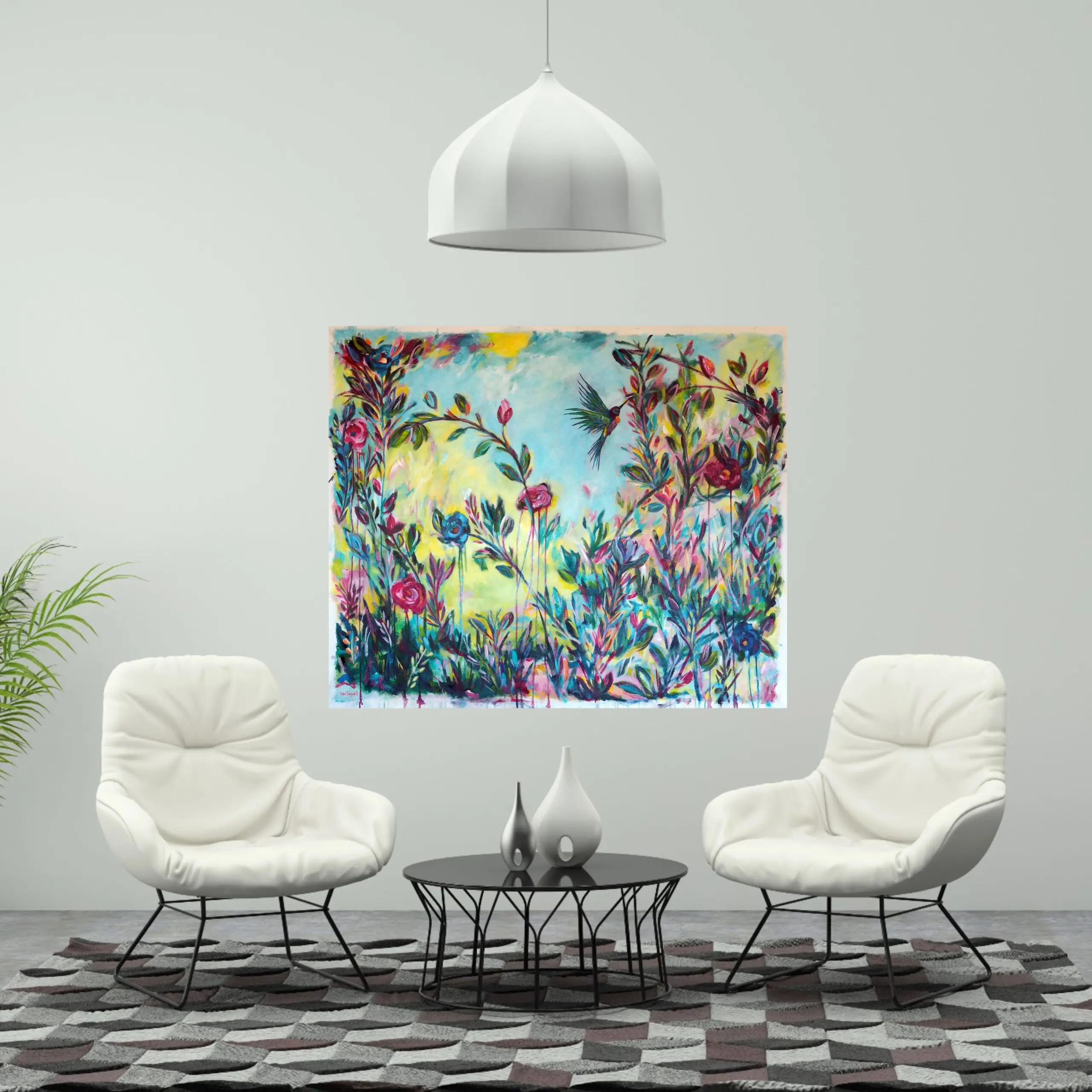 Julie Tugwell Art <br> Conference of the Flowers <br> Acrylic on Unstretched Canvas <br> 1300 mm x 1100 mm