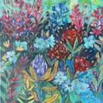 Fynbos Flowers — acrylic on stretched canvas, 60 × 45 cm, by Julie Tugwell