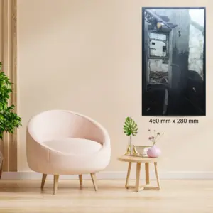 Julie Tugwell Art <br> June 7th Laundry (Knysna Fires) <br> Oil on Board <br> 460 mm x 280 mm