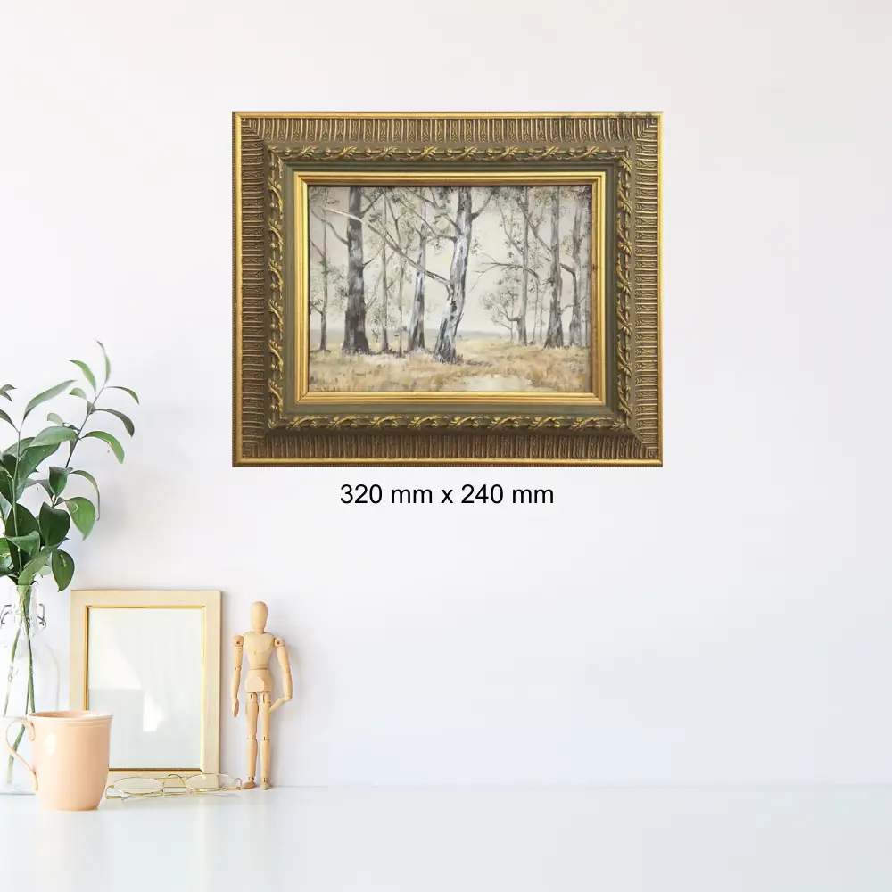 Julie Tugwell Art <br> Eucalyptus Trees<br>Oil on Board - Framed <br> 320 mm x 240 mm