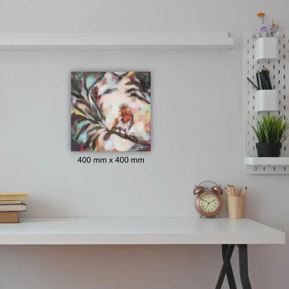 Julie Tugwell Art <br> Robin <br> Acrylic with Textured Mediums on Stretched Canvas <br> 400 mm x 400 mm