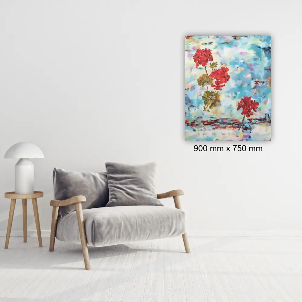 Julie Tugwell Art <br> Dad’s Geraniums <br> Oil on Stretched Canvas <br> 900 mm x 750 mm