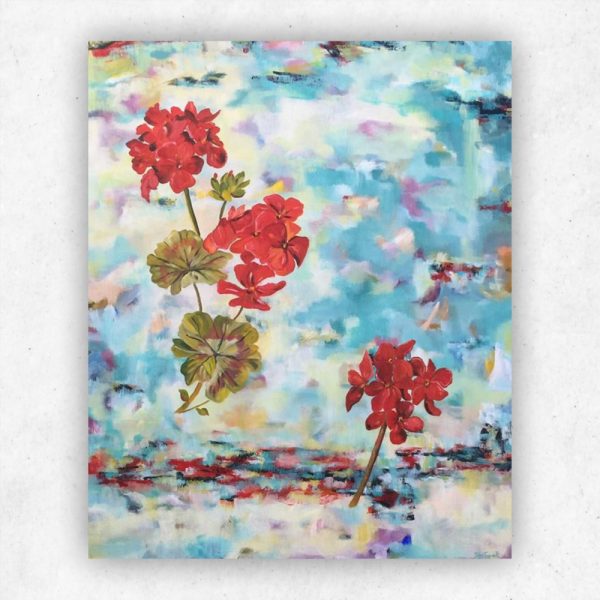 Julie Tugwell Art <br> Dad’s Geraniums <br> Oil on Stretched Canvas <br> 900 mm x 750 mm - Image 3