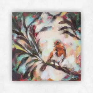 Robin — Acrylic with Textured Mediums on Stretched Canvas, 400 × 400 mm