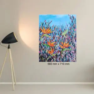 Julie Tugwell Art <br> Summer Strelitzias <br> Acrylic on Stretched Canvas <br> 560 mm x 710 mm