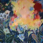 Put Your Lips to the Lilies and Live Your Life — acrylic on unstretched canvas, 150 × 120 cm, by Julie Tugwell