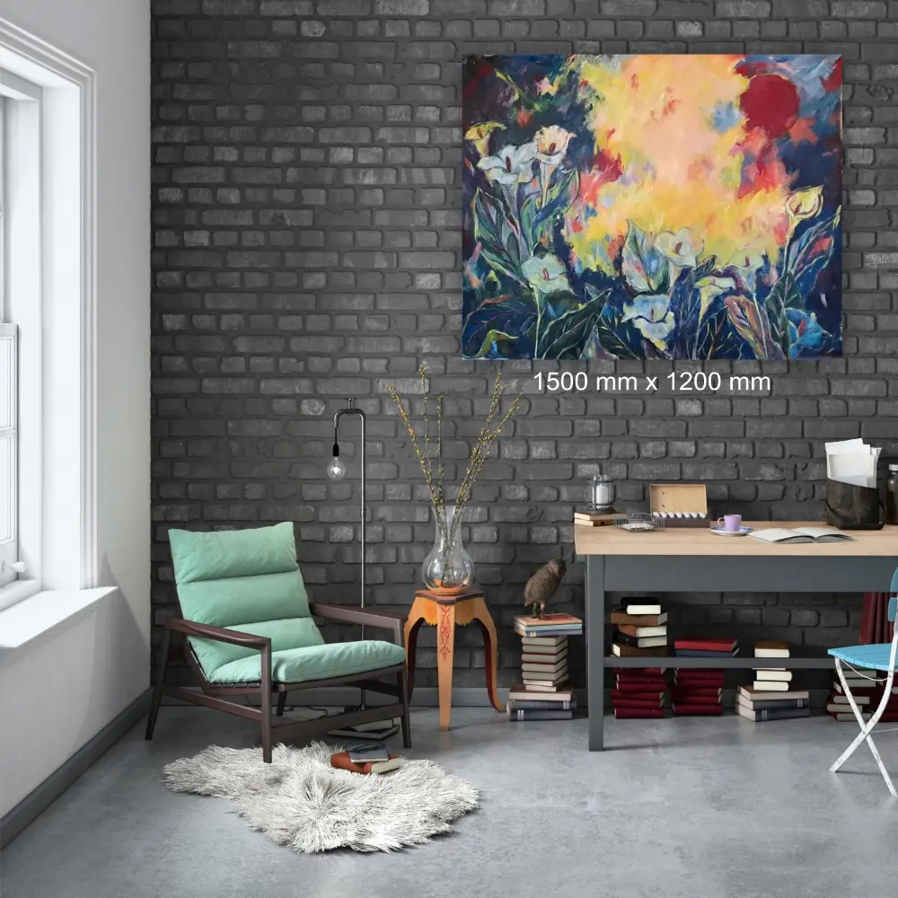 Julie Tugwell Art <br>Put Your Lips to the Lilies and Live Your Life<br>Acrylic on Unstretched Canvas <br>1500 mm x 1200 mm