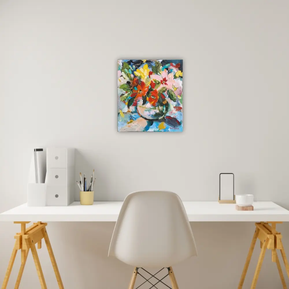 Julie Tugwell Art <br> Palette Petals 3 <br> Acrylic on Board <br> 180 mm x 200 mm