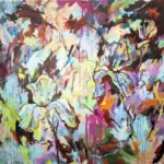 Tempestous Petals Bloom at Noon by Julie Tugwell Art, Acrylic and charcoal on stretched canvas, 1350 mm x 1240 mm