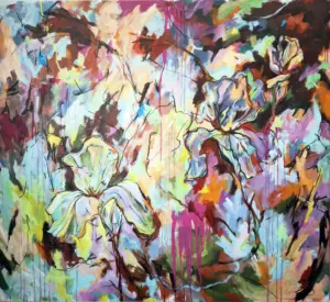 Tempestous Petals Bloom at Noon by Julie Tugwell Art, Acrylic and charcoal on stretched canvas, 1350 mm x 1240 mm