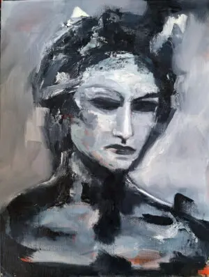 Julie Tugwell Art Dark Night of the Soul oil on strected canvas 30x40cm