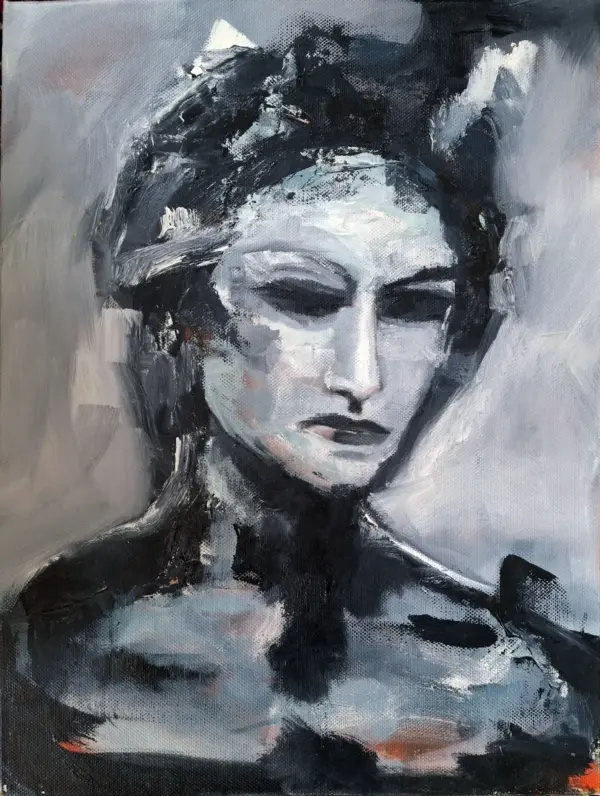 Julie Tugwell Art <br>Dark Night of the Soul<br> Oil on stretched canvas<br> 300 mm x 400 mm