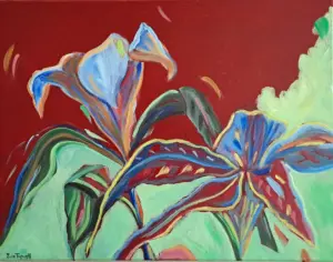 Julie Tugwell Art <br> Art Deco Flowers 1 <br> Acrylic on Canvas <br> 360 mm x 460 mm