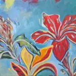 Julie Tugwell Art <br> Art Deco Flowers 2 <br> Acrylic on Canvas <br> 360 mm x 460 mm