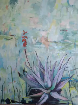 Flowering Aloes — acrylic on stretched canvas, 75 × 100 cm, by Julie Tugwell