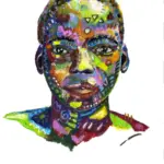 Fine art print of Tumelo by Julie Tugwell, a softly drawn portrait with a patterned collar on white.
