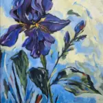 Iris Bloom after the Storm — acrylic on canvas, 28 × 35 cm, by Julie Tugwell
