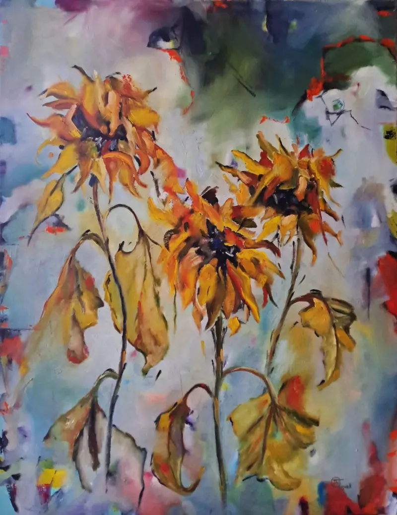 Rage Rage Against The Dying Sunflower — painting by Julie Tugwell
