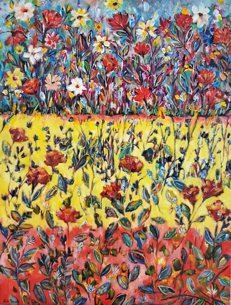My Painting Blooms in Flowers — painting by Julie Tugwell